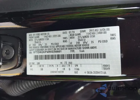 2024 Ford F-150 Stx из США, поврежденный, VIN 1FTEW2KP4RKE56661